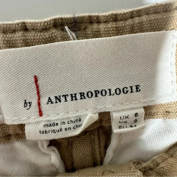 Anthropologie Khaki with Metallic Gold Stripe Cargo Utility Crop Pants Size 2 - Picture 7 of 10